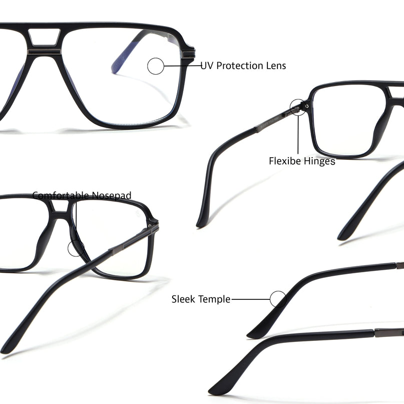 EyeJack Titex Matt Black & Grey Wayfarer Eyeglasses for Men & Women (18908CL317-C4)
