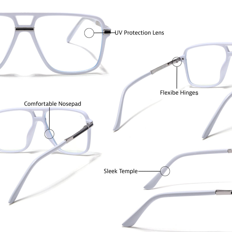 EyeJack Titex White Wayfarer Eyeglasses for Men & Women (18908CL321-C8)