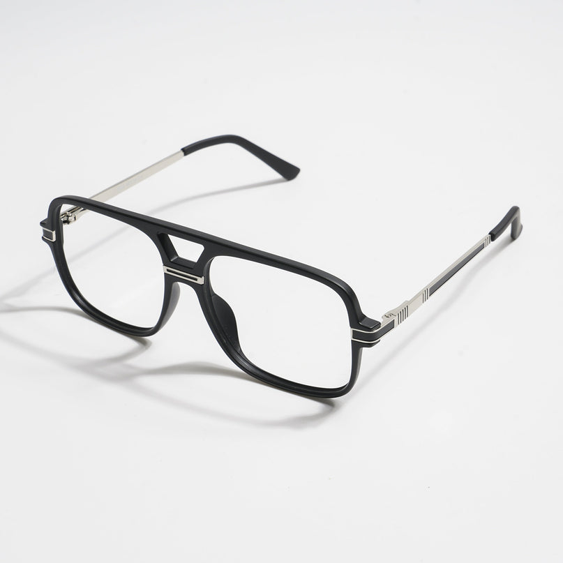 EyeJack Titex Matt Black & Silver Wayfarer Eyeglasses for Men & Women (18909CL325-C1)