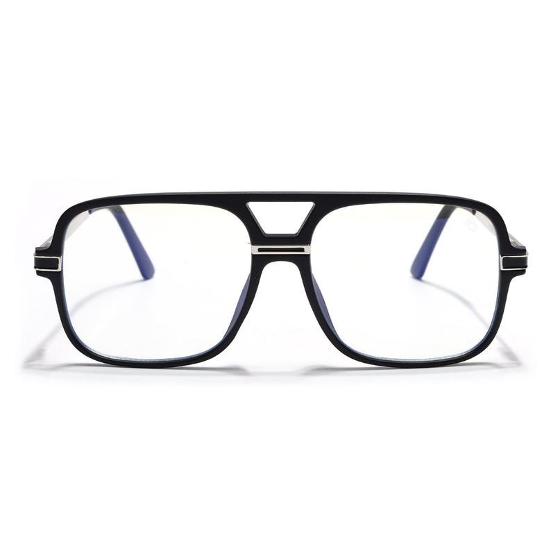 EyeJack Titex Matt Black & Silver Wayfarer Eyeglasses for Men & Women (18909CL325-C1)