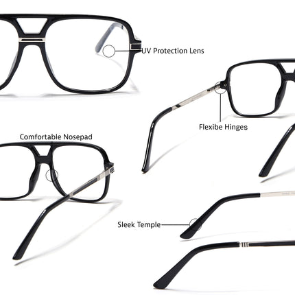 EyeJack Titex Shine Black & Silver Wayfarer Eyeglasses for Men & Women (18909CL326-C2)