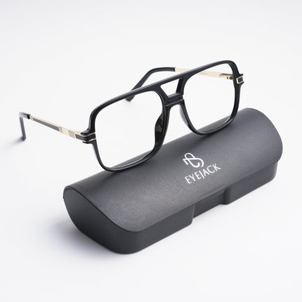 EyeJack Titex Shine Black & Golden Wayfarer Eyeglasses for Men & Women (18909CL327-C3)