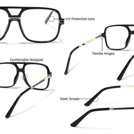 EyeJack Titex Shine Black & Golden Wayfarer Eyeglasses for Men & Women (18909CL327-C3)