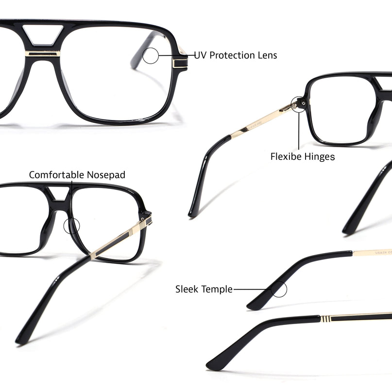 EyeJack Titex Shine Black & Golden Wayfarer Eyeglasses for Men & Women (18909CL327-C3)