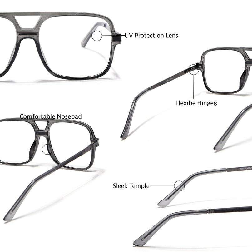 EyeJack Titex Shine Grey Wayfarer Eyeglasses for Men & Women (18909CL329-C5)