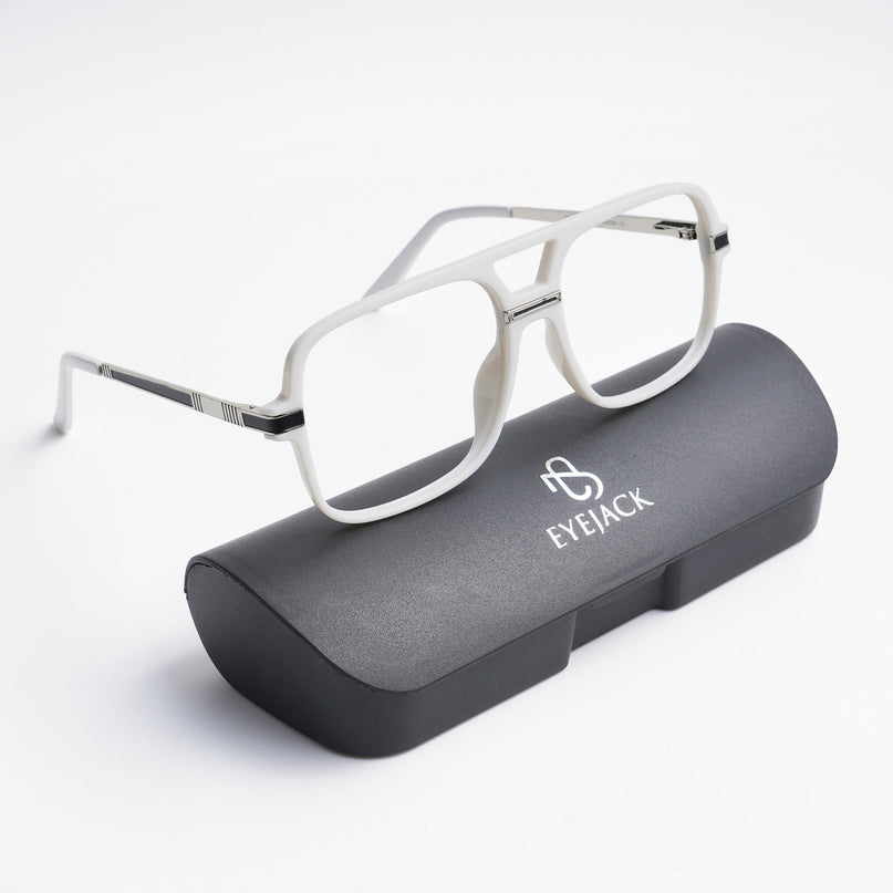 EyeJack Titex Matt Black & Silver Wayfarer Eyeglasses for Men & Women (18909CL325-C1)