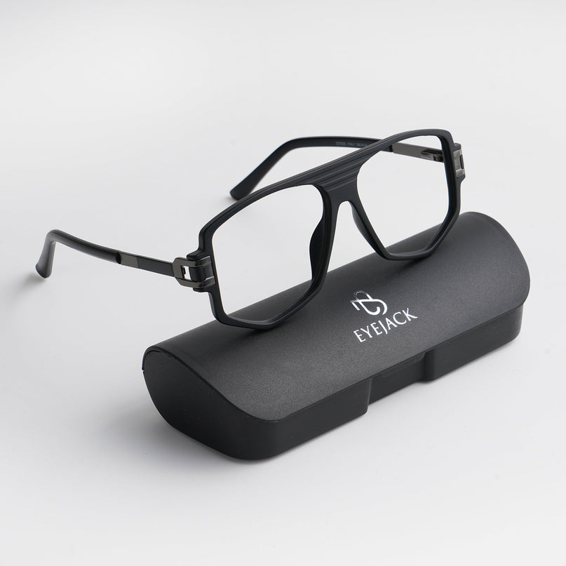 EyeJack Titex Matt Black & Grey Wayfarer Eyeglasses for Men & Women (18910CL339-C4)