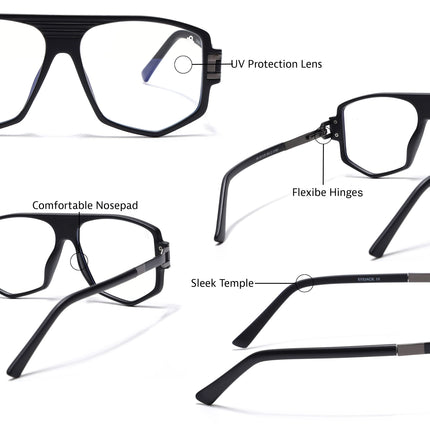 EyeJack Titex Matt Black & Grey Wayfarer Eyeglasses for Men & Women (18910CL339-C4)