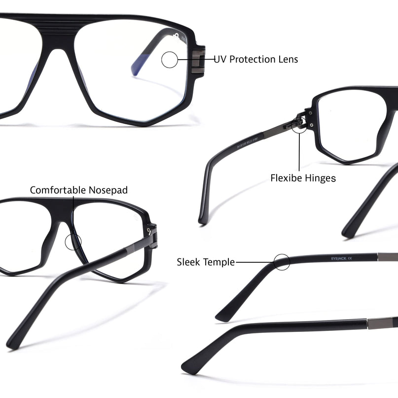 EyeJack Titex Matt Black & Grey Wayfarer Eyeglasses for Men & Women (18910CL339-C4)