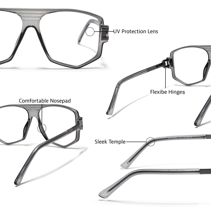 EyeJack Titex Shine Grey Wayfarer Eyeglasses for Men & Women (18910CL340-C5)