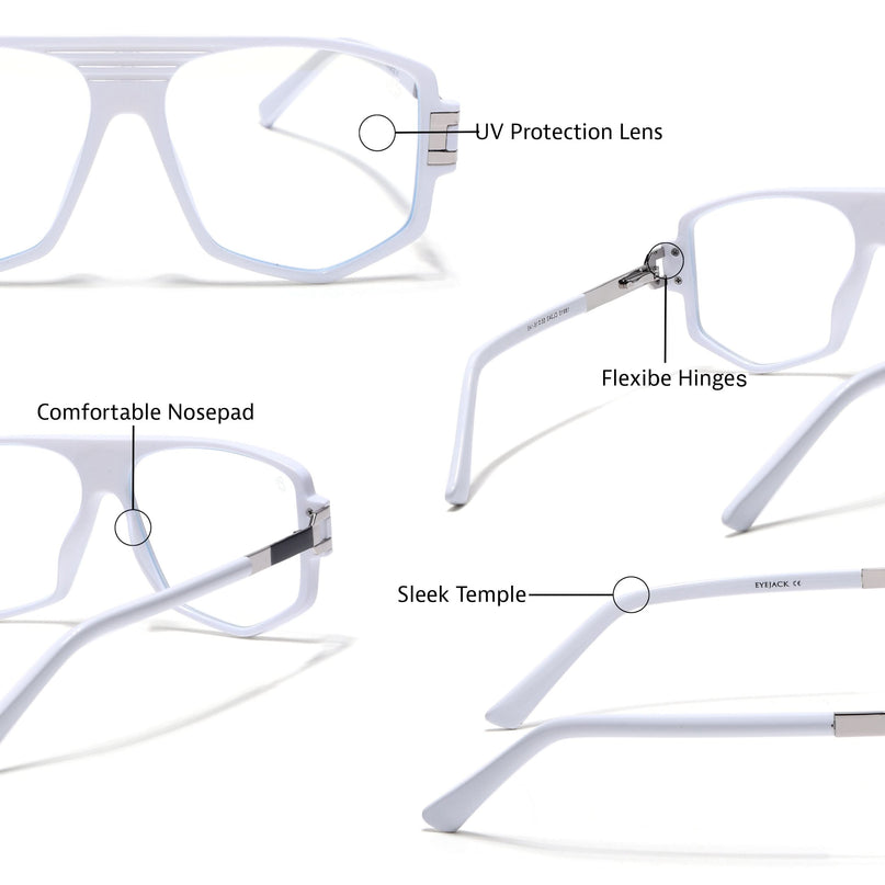 EyeJack Titex White Wayfarer Eyeglasses for Men & Women (18910CL343-C8)