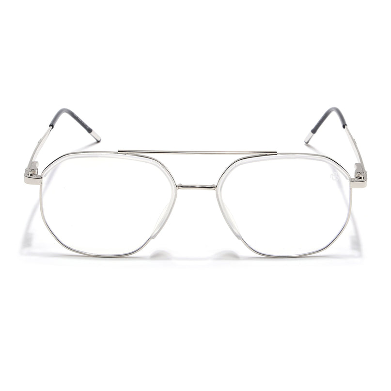 Eyejack Aura Silver & Transparent Wayfarer Eyeglasses for Men & Women (19001FCL1951-C6)