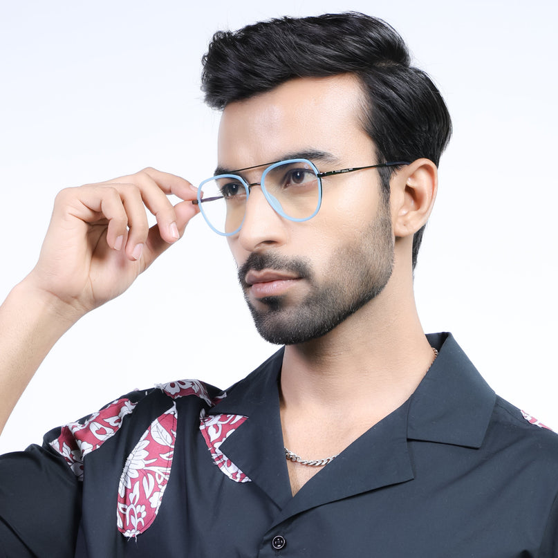 Eyejack Aura Sky Blue & Grey Wayfarer Eyeglasses for Men & Women (19002FCL1955-C4)