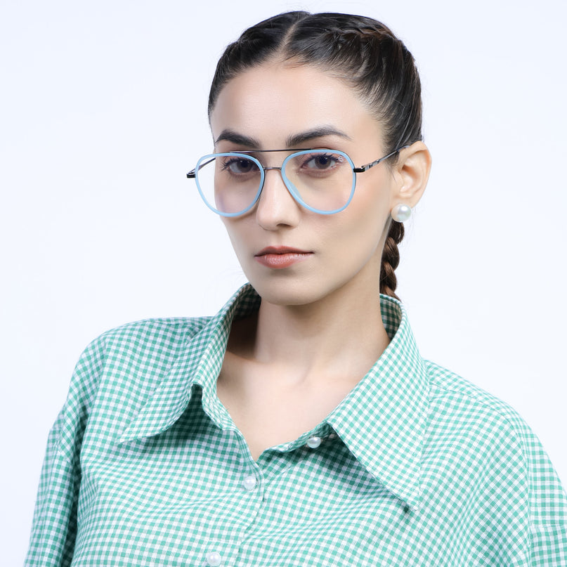 Eyejack Aura Sky Blue & Grey Wayfarer Eyeglasses for Men & Women (19002FCL1955-C4)