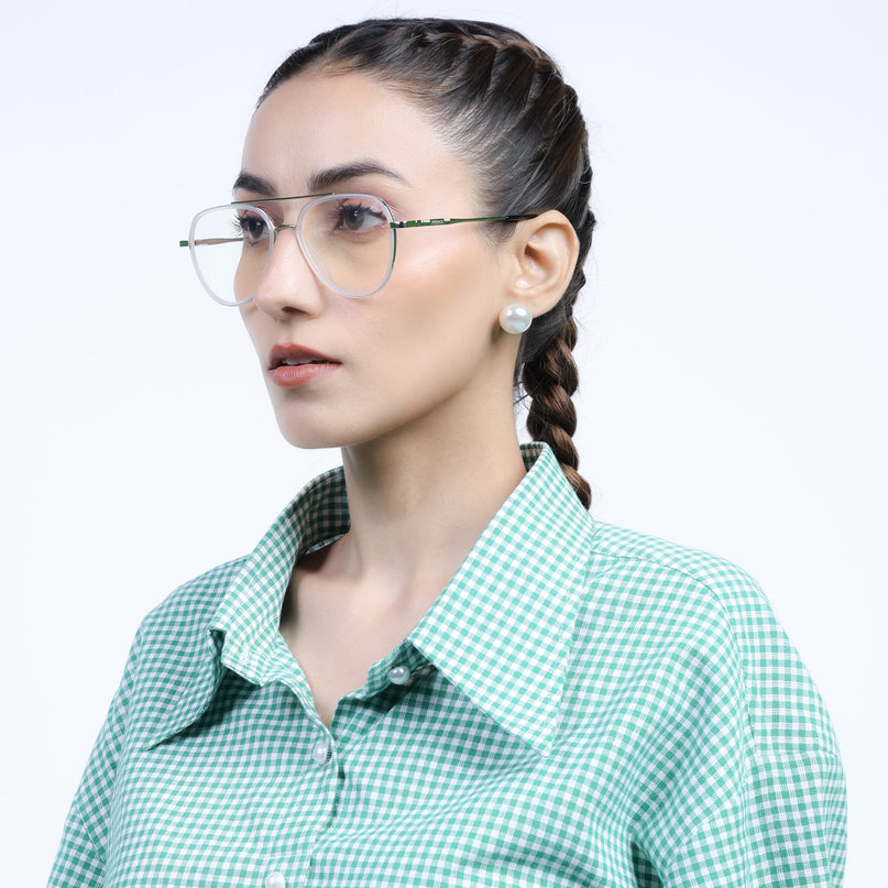Eyejack Aura Silver & Transparent Wayfarer Eyeglasses for Men & Women (19002FCL1957-C6)