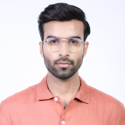 Eyejack Aura Silver & Transparent Wayfarer Eyeglasses for Men & Women (19004FCL1969-C6)