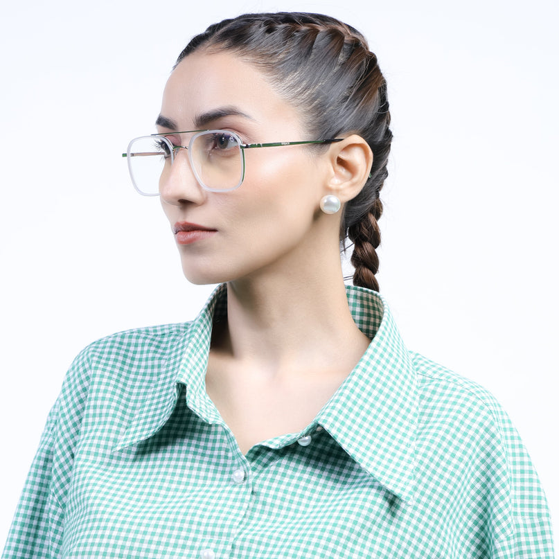 Eyejack Aura Silver & Transparent Wayfarer Eyeglasses for Men & Women (19004FCL1969-C6)