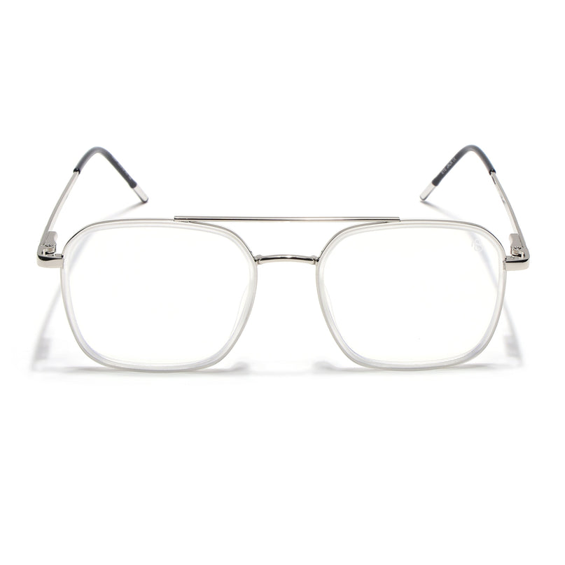 Eyejack Aura Silver & Transparent Wayfarer Eyeglasses for Men & Women (19004FCL1969-C6)