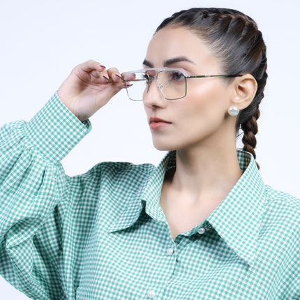 Eyejack Aura Silver & Transparent Wayfarer Eyeglasses for Men & Women (19005FCL1975-C6)