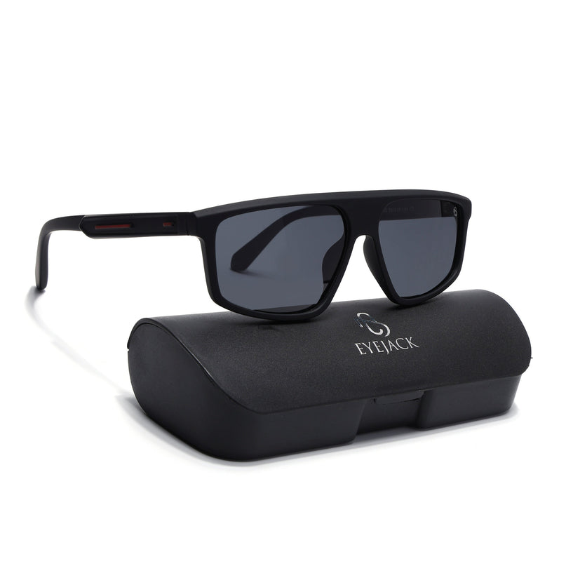 Eyejack Black Rectangle Polarized Sunglasses for Men & Women (1902PCL2056)