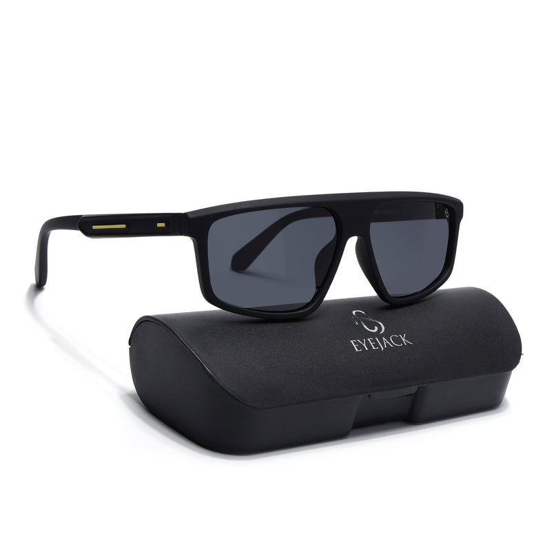 Eyejack Black Rectangle Polarized Sunglasses for Men & Women (1902PCL2057)