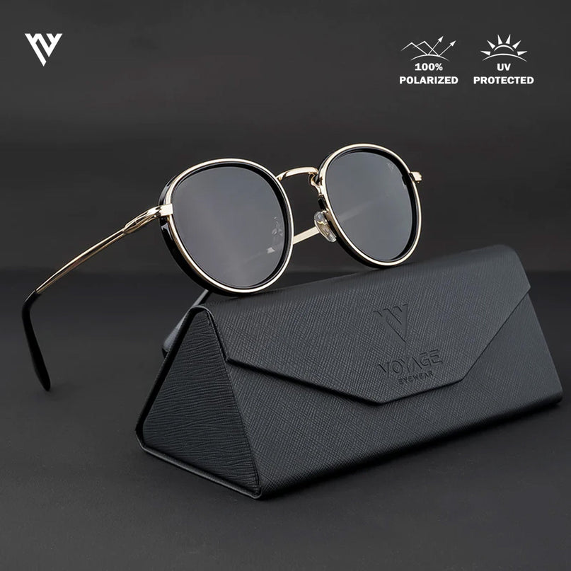 Captain | Gold And Black Round Polarized Sunglasses - PMG3981