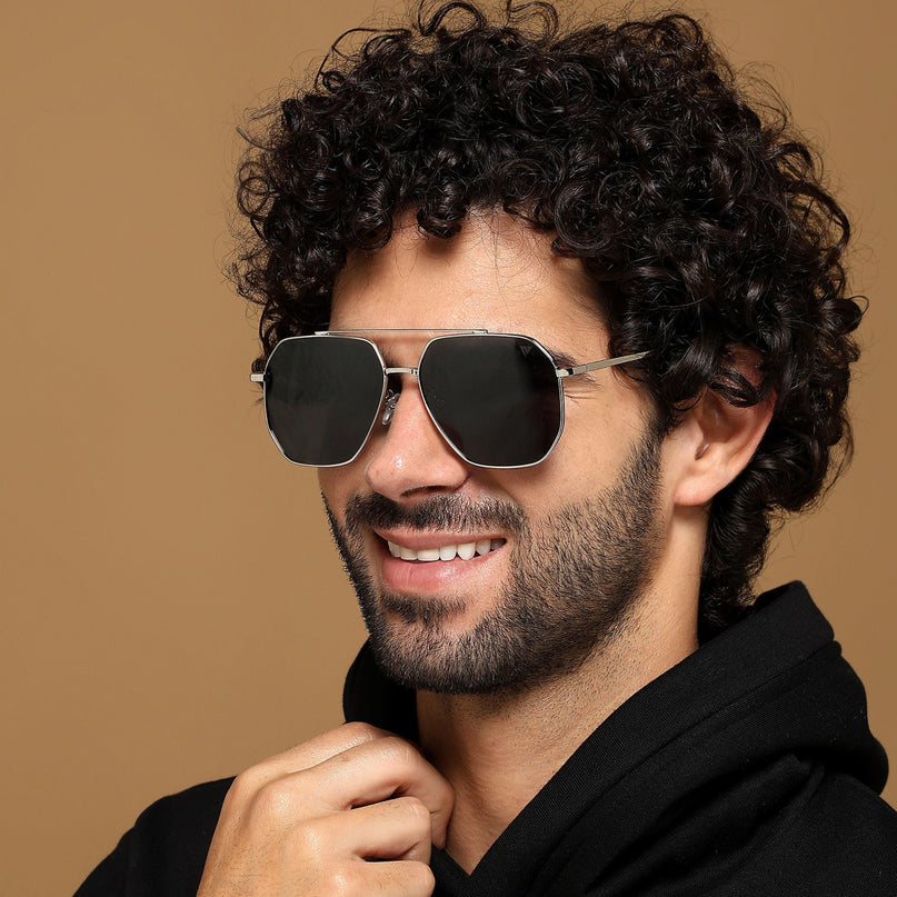 Wayfarer Polarized Sunglasses (Black Lens | Silver Frame - PMG6097)