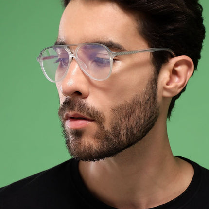 Eyejack Swift Matt Transparent & Grey Aviator Eyeglasses for Men & Women (MB23003CL145-C2)