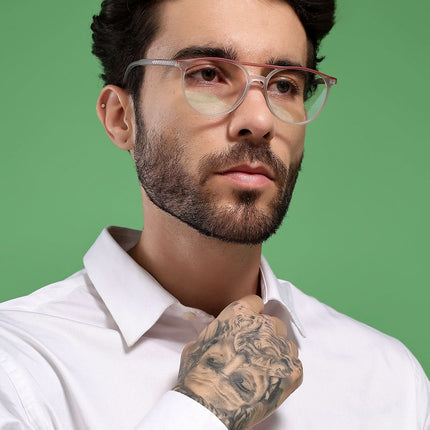 Eyejack Swift Grey & Red Oval Eyeglasses for Men & Women (MB23002CL141-C6)