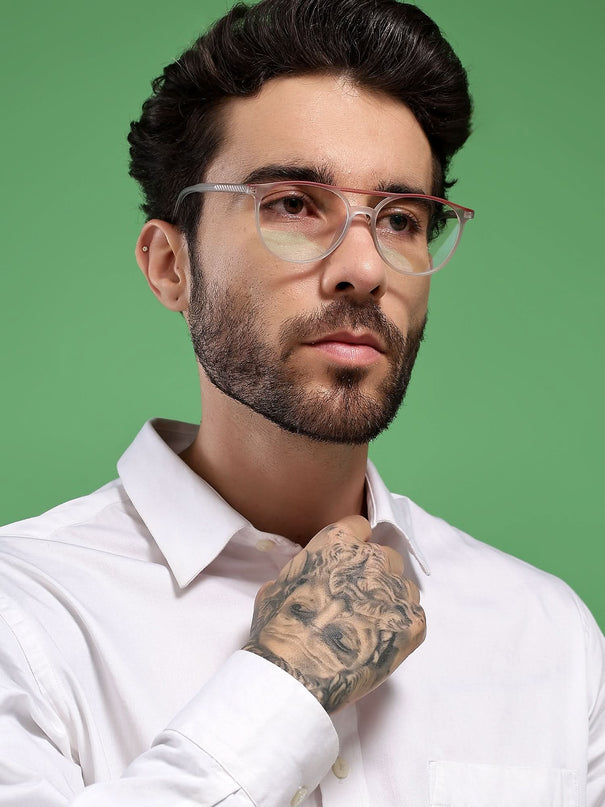 Eyejack Swift Grey & Red Oval Eyeglasses for Men & Women (MB23002CL141-C6)