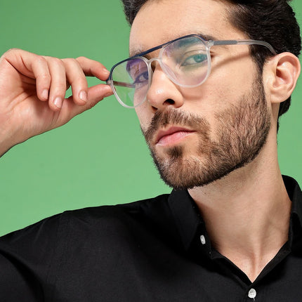Eyejack Swift Matt Transparent & Blue Aviator Eyeglasses for Men & Women (MB23004CL154-C3)