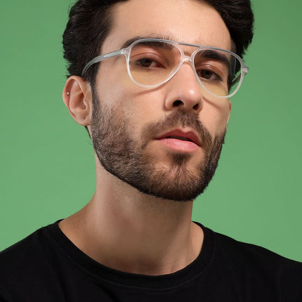 Eyejack Swift Matt Transparent & Grey Aviator Eyeglasses for Men & Women (MB23003CL145-C2)