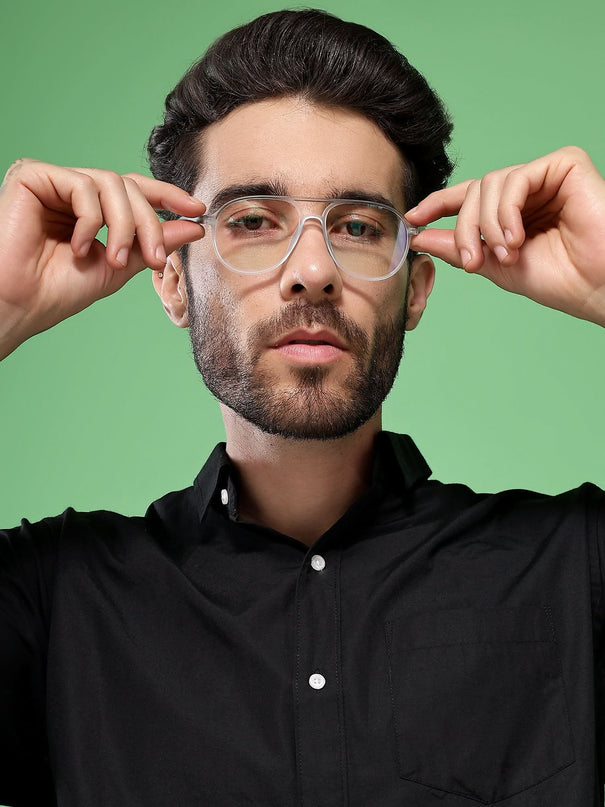 Eyejack Swift Matt Transparent & Black Aviator Eyeglasses for Men & Women (MB23005CL160-C1)