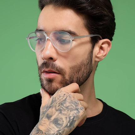Eyejack Swift Matt Transparent & Grey Aviator Eyeglasses for Men & Women (MB23003CL145-C2)