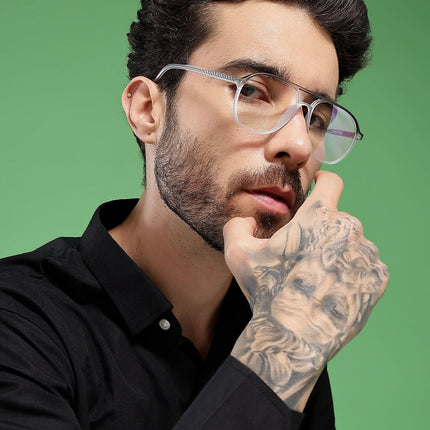 Eyejack Swift Matt Transparent & Black Aviator Eyeglasses for Men & Women (MB23005CL160-C1)