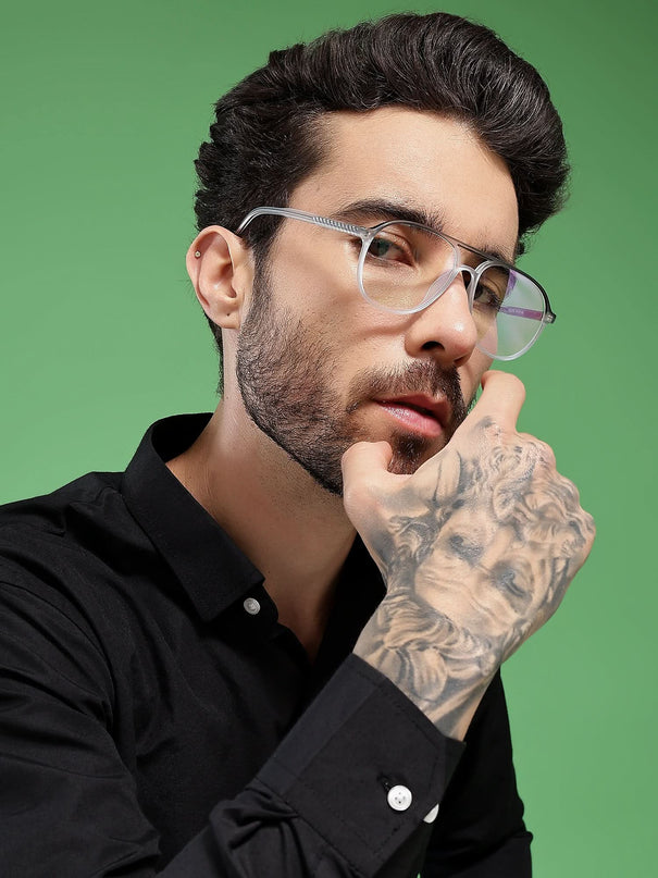 Eyejack Swift Matt Transparent & Black Aviator Eyeglasses for Men & Women (MB23005CL160-C1)