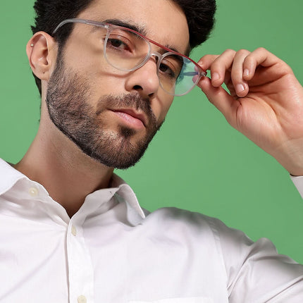 Eyejack Swift Grey & Red Oval Eyeglasses for Men & Women (MB23002CL141-C6)