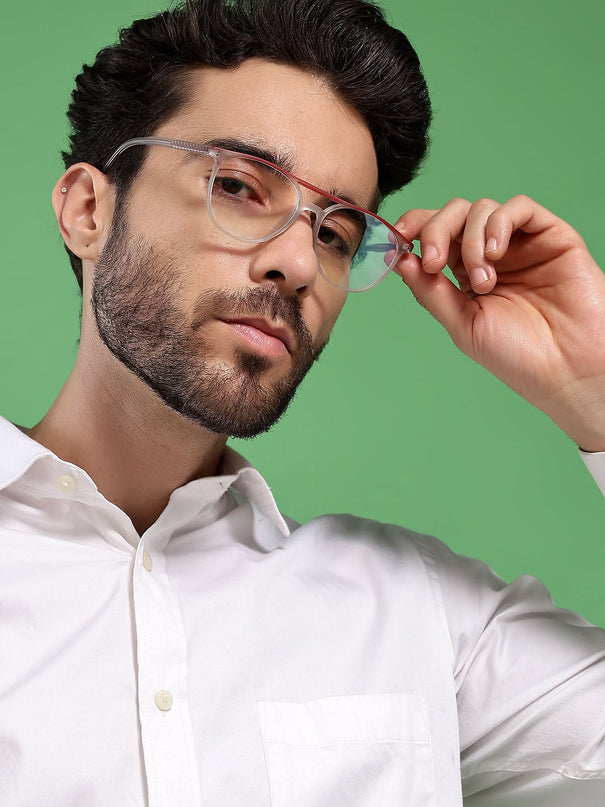 Eyejack Swift Grey & Red Oval Eyeglasses for Men & Women (MB23002CL141-C6)
