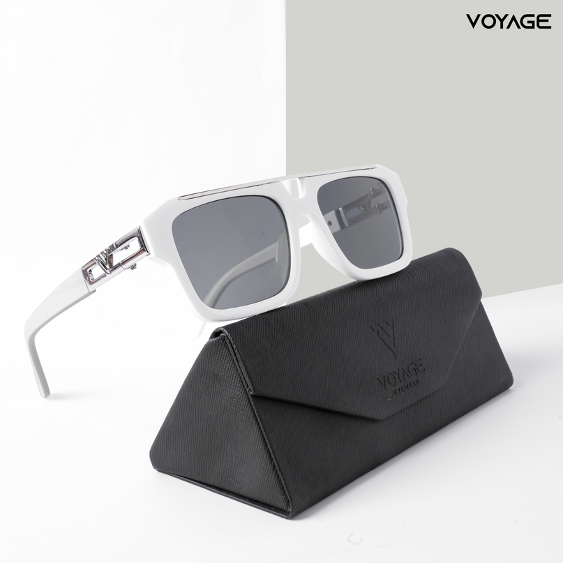 Wayfarer Sunglasses (Black Lens | White & Silver Frame - MG5387)