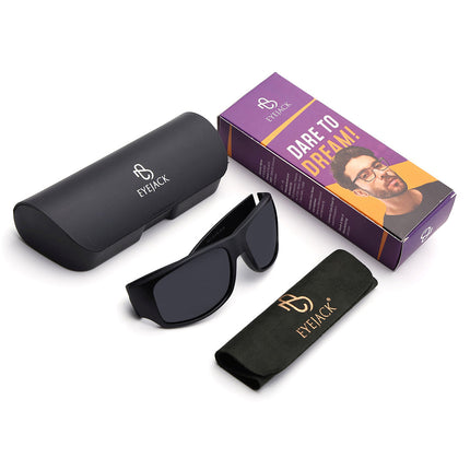 Eyejack Wrap Around Polarized Sunglasses for Men & Women (Black Lens | Matt Black Frame - 20212PCL538-C1)