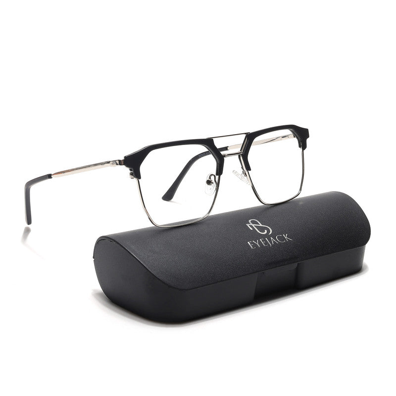 Eyejack Turbo Black & Silver Wayfarer Eyeglasses for Men & Women (202432CL920-C3)