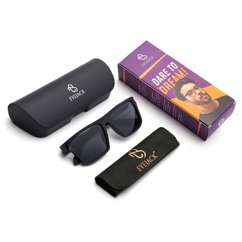 Eyejack Wayfarer Polarized Sunglasses for Men & Women (Black Lens | Matt Black Frame - 20243PCL534-C1)