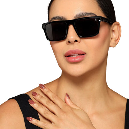 Eyejack Wayfarer Polarized Sunglasses for Men & Women (Black Lens | Shine Black Frame - 20243PCL535-C2)