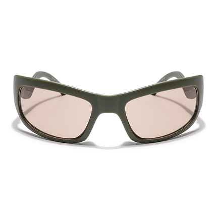 Wrap Around Sunglasses (Light Brown Lens | Olive Frame - MG5556)