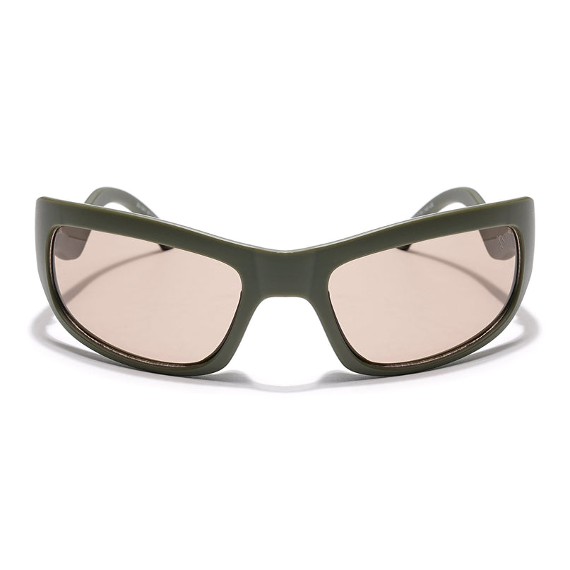 Wrap Around Sunglasses (Light Brown Lens | Olive Frame - MG5556)