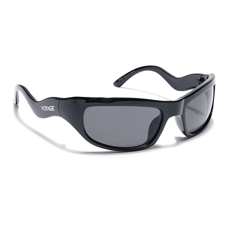 Wrap Around Polarized Sunglasses (Black Lens | Shine Black Frame - PMG5589)