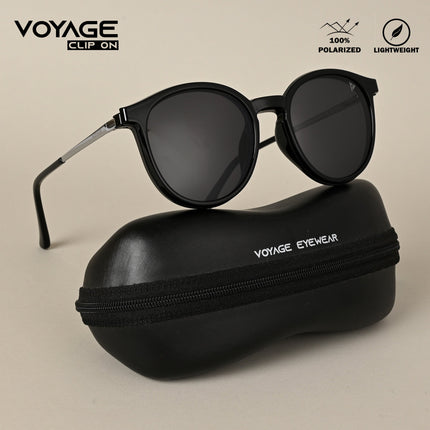 Black Round Clip-On Polarized Sunglasses - PMG4667