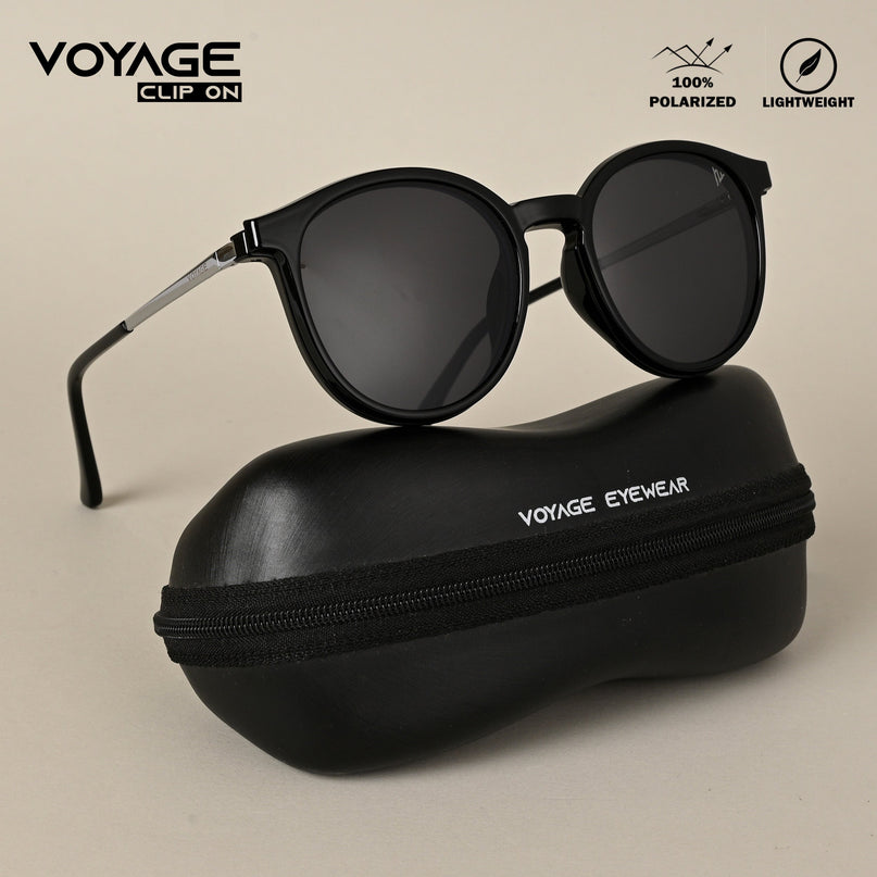 Black Round Clip-On Polarized Sunglasses - PMG4667