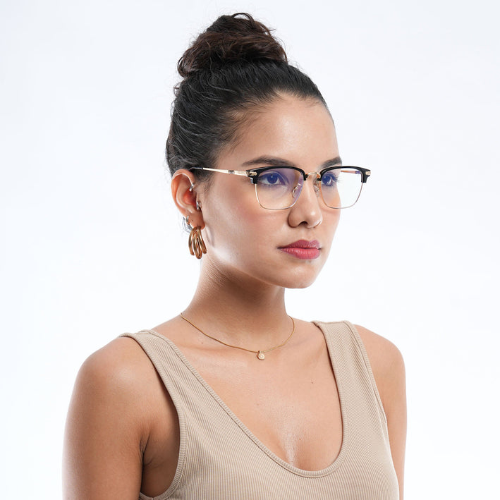 Voyage Golden & Black Square Eyeglasses for Men & Women - MG5084-C1