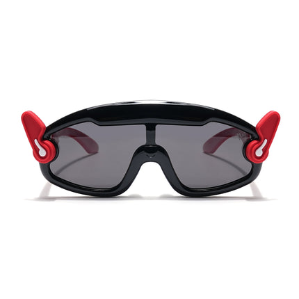 Wrap Around Polarized Sunglasses for Kids -6 yrs To 12 yrs (Black Lens | Black & Red Frame - PMG6084)